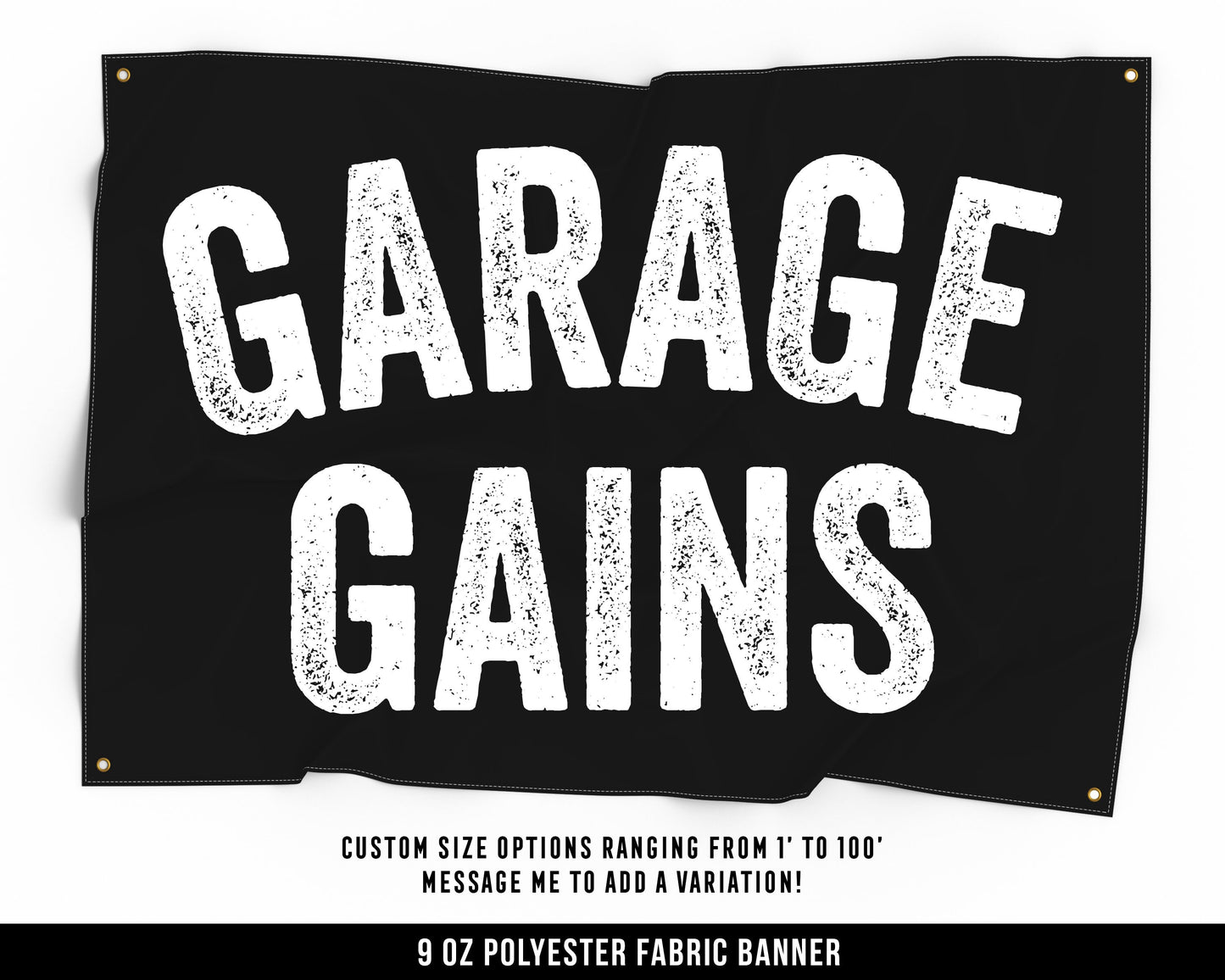 Garage Gains Cloth Banner - Home Gym Decor - Large Wall Art Quote - Motivational Fitness Sign Flag