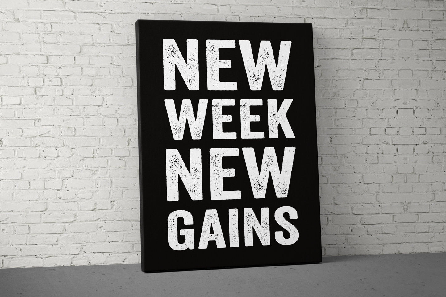 New Week New Gains Canvas - Home Gym Decor - Office Large Motivational Quote Wall Art - Weightlifting Fitness