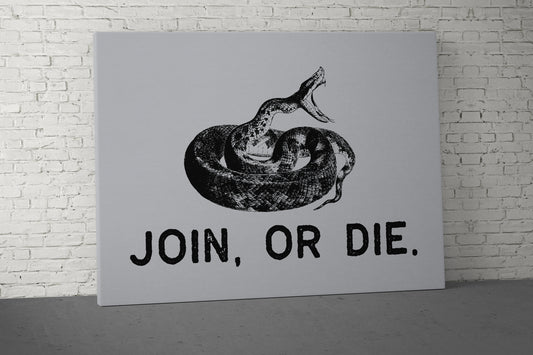 Join Or Die Canvas - Home Gym Decor - Office Large Motivational Quote Wall Art - Weightlifting USA