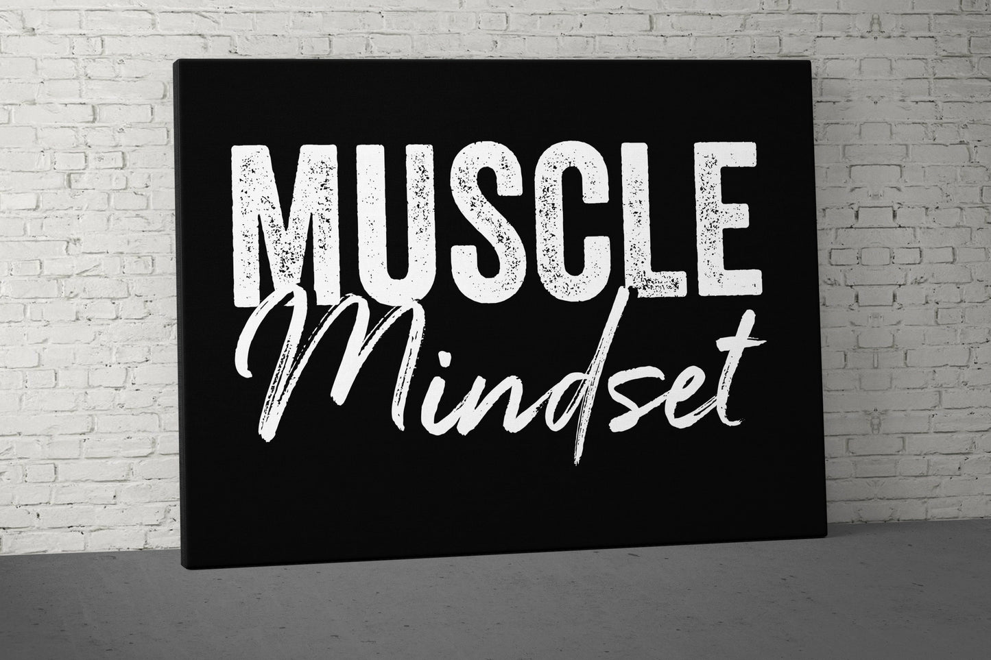 Muscle Mindset Canvas - Home Gym Decor - Office Large Motivational Quote Wall Art - Weightlifting Fitness