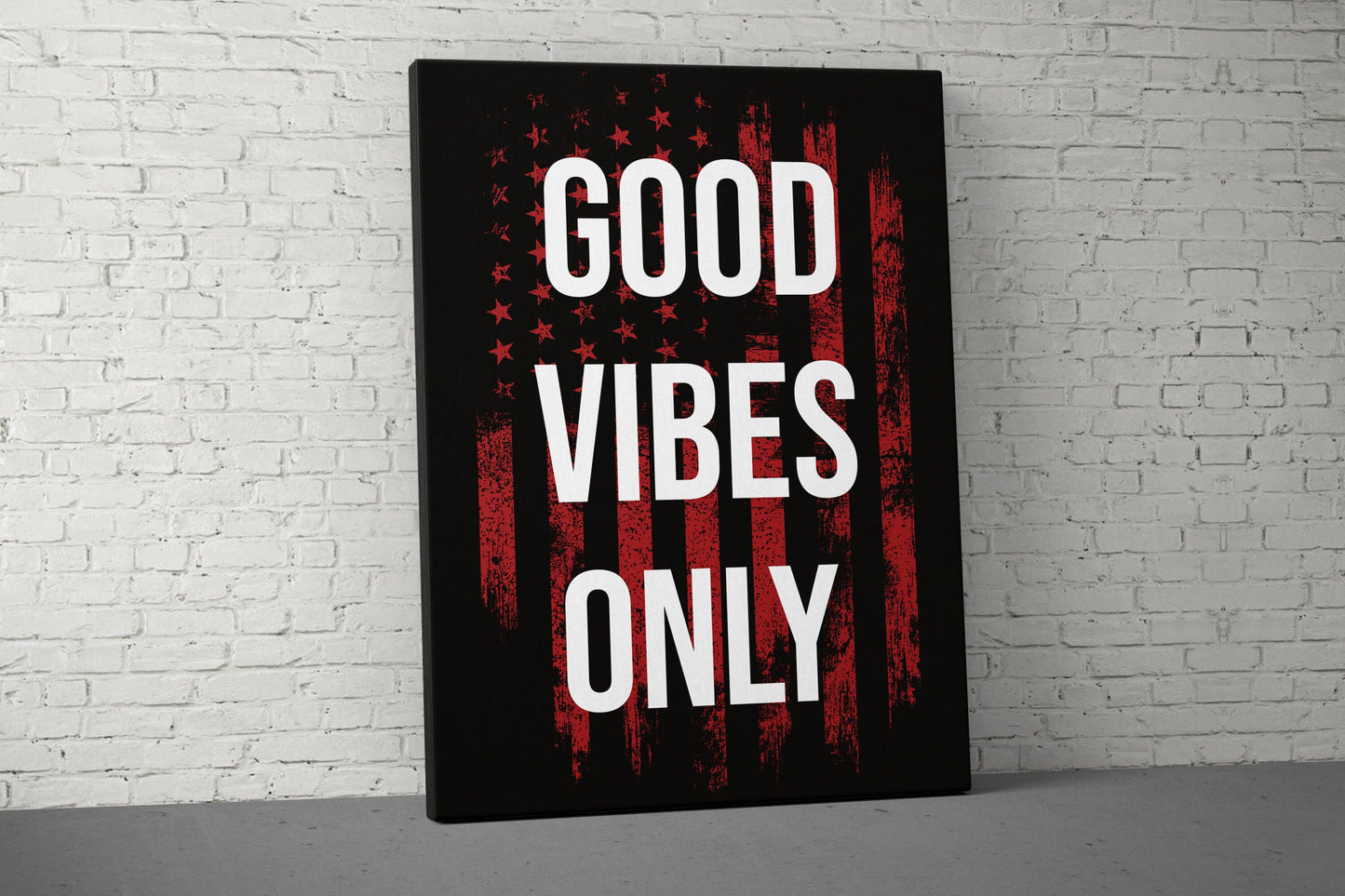 Good Vibes Only Canvas - Home Gym Decor - Large Quote Wall Art - Motivational Fitness Weightlifting - USA Red