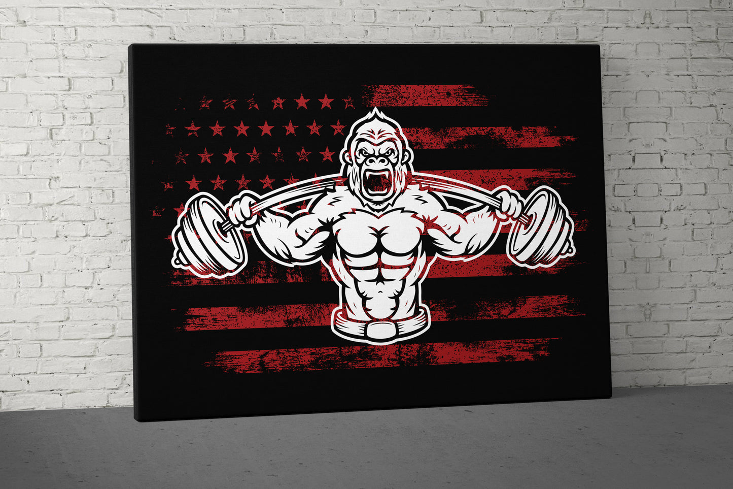 Gorilla Weights Canvas - Home Gym Decor - Large Quote Wall Art - Motivational Fitness Weightlifting - USA Red