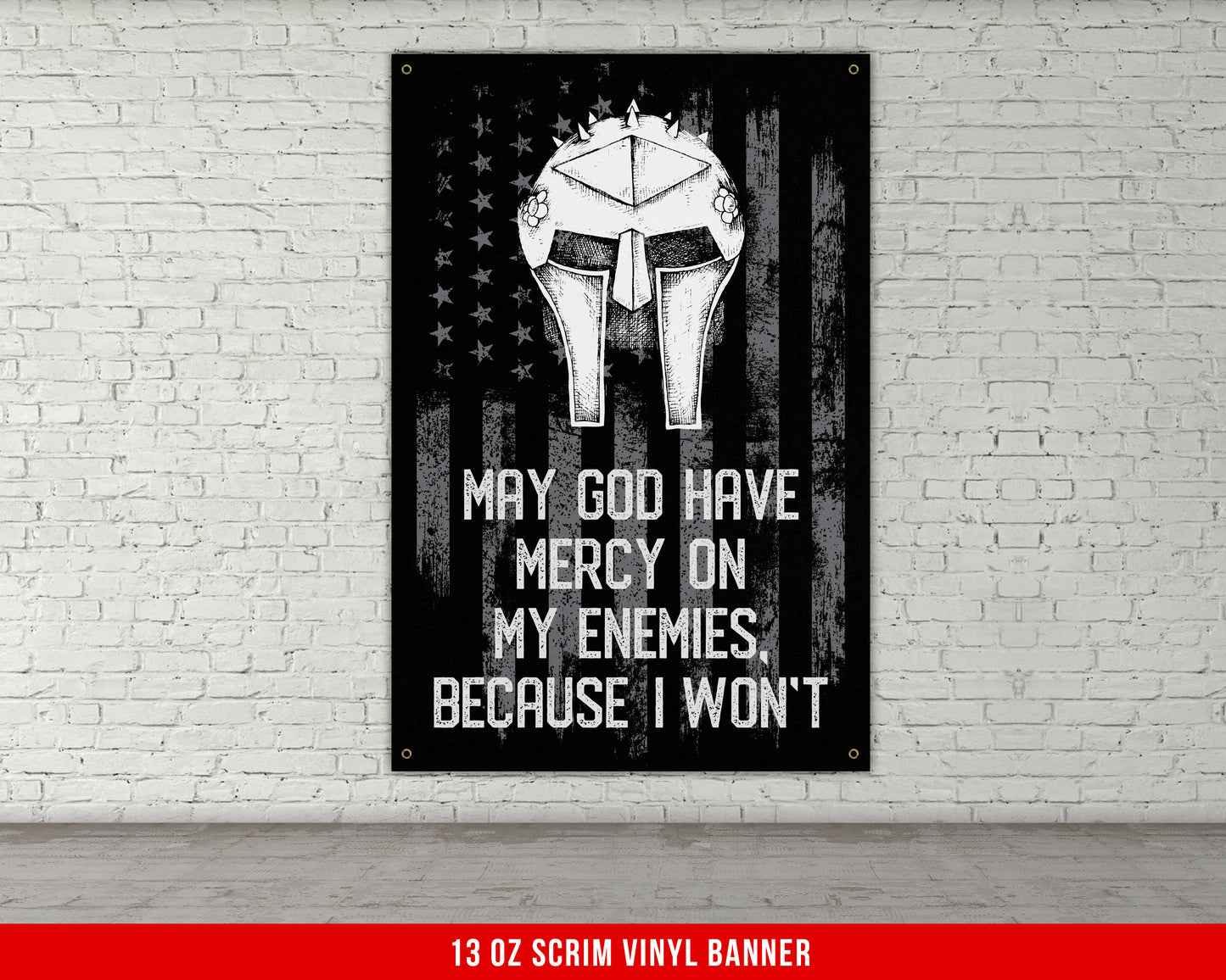 May God Have Mercy Banner - Home Gym Decor - Large Motivational Quote Wall Art - Weightlifting - USA (Gray)