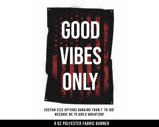 Good Vibes Only Cloth Banner - Home Gym Decor - Large Wall Art Quote - Weightlifting Workout - USA (Red)