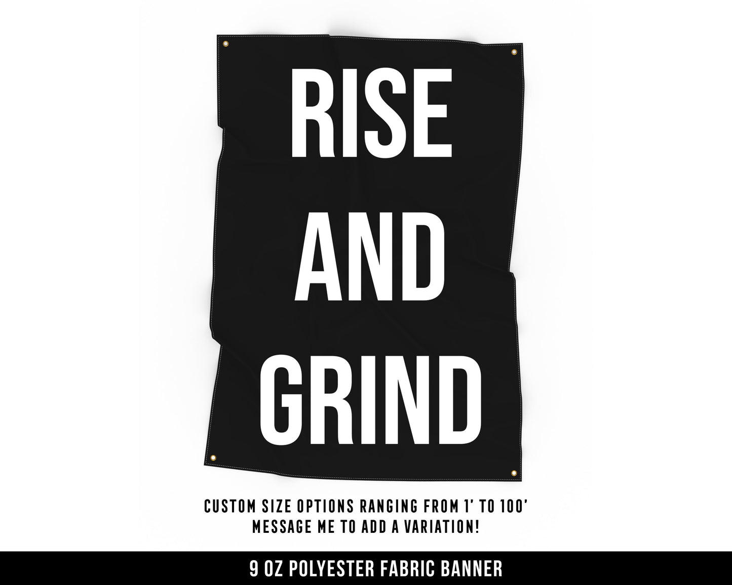 Rise And Grind Cloth Banner - Home Gym Decor - Large Wall Art Quote - Weightlifting Workout Gift