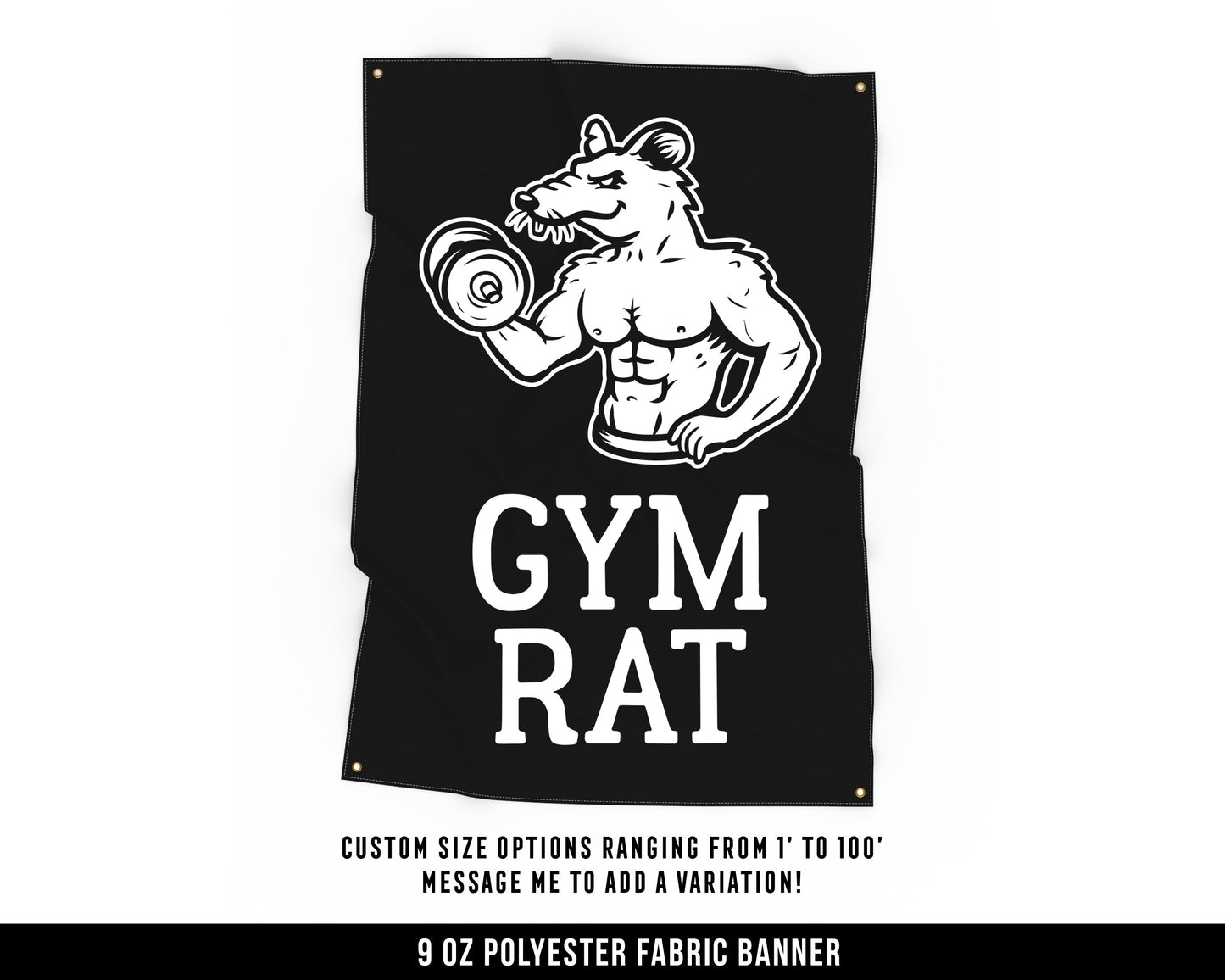 Gym Rat Cloth Banner - Home Gym Decor - Large Wall Art Quote - Motivational Fitness Sign Flag