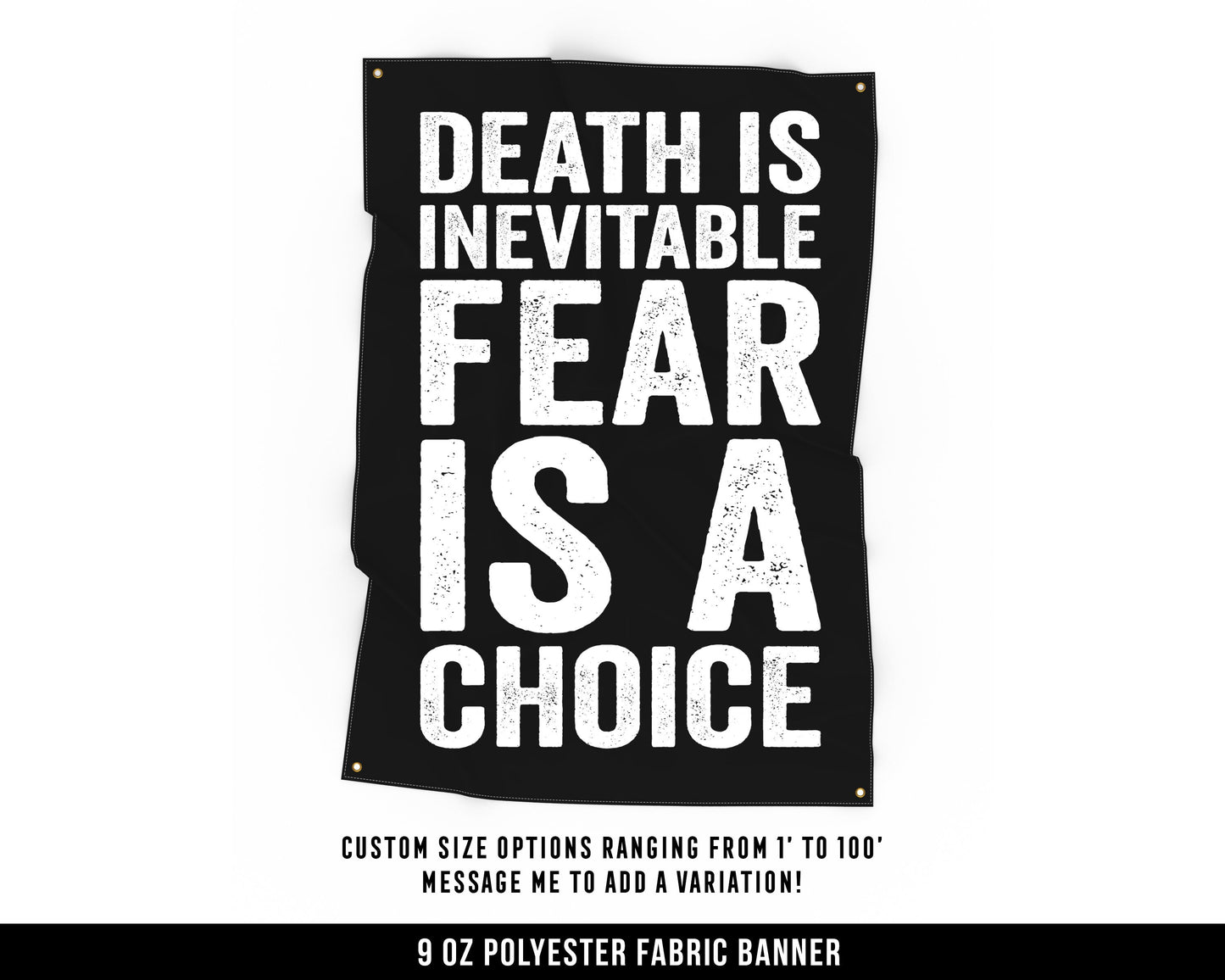 Death Is Inevitable Cloth Banner - Home Gym Decor - Large Wall Art Quote - Motivational Fitness Sign Flag