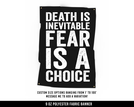 Death Is Inevitable Cloth Banner - Home Gym Decor - Large Wall Art Quote - Motivational Fitness Sign Flag