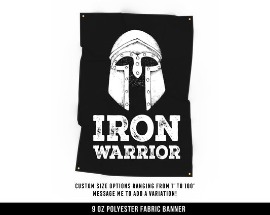 Iron Warrior Cloth Banner - Home Gym Decor - Large Wall Art Quote - Motivational Fitness Sign Flag