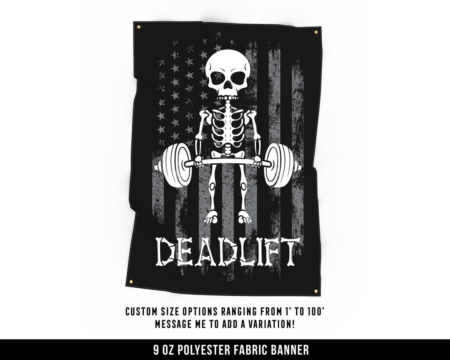 Deadlift Cloth Banner - Home Gym Decor - Large Wall Art Quote - Weightlifting Workout - USA (Gray)