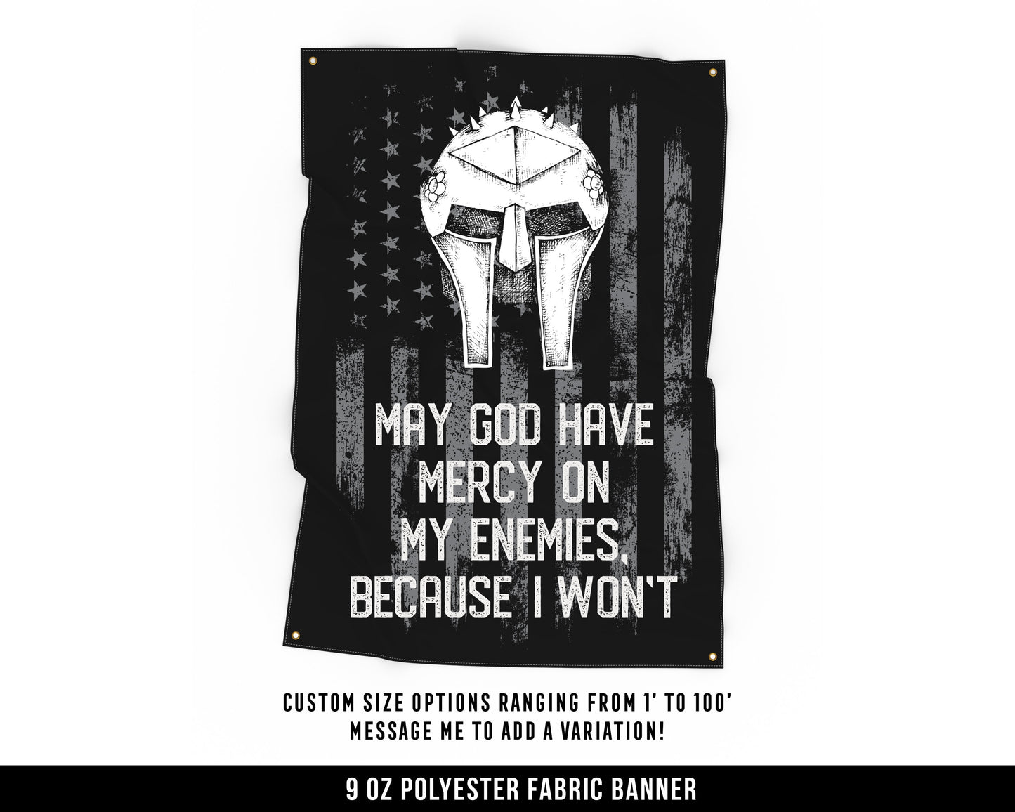 May God Have Mercy Cloth Banner - Home Gym Decor - Large Wall Art Quote - Weightlifting Workout - USA (Gray)