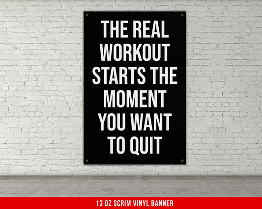 The Real Workout Banner - Home Gym Decor - Large Motivational Quote Wall Art - Weightlifting - Sports Inspiration