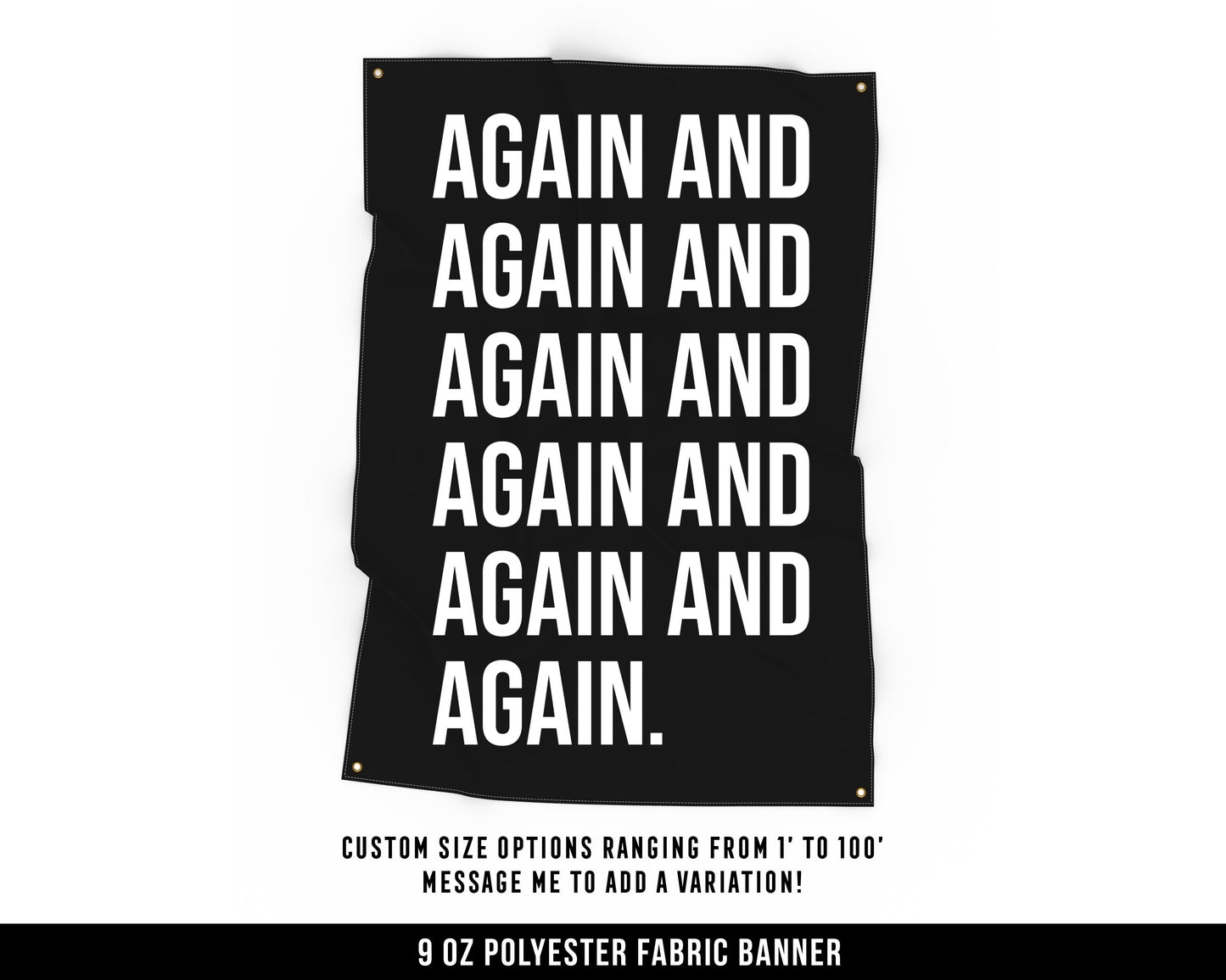 Again and Again Cloth Banner - Home Gym Decor - Large Wall Art Quote - Motivational Fitness Sign Flag