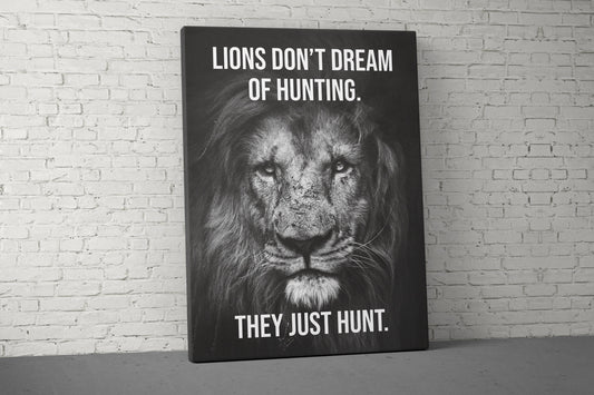 Lion's Don't Dream Canvas - Home Gym Decor - Large Motivational Quote Wall Art - Weightlifting Fitness - Sports