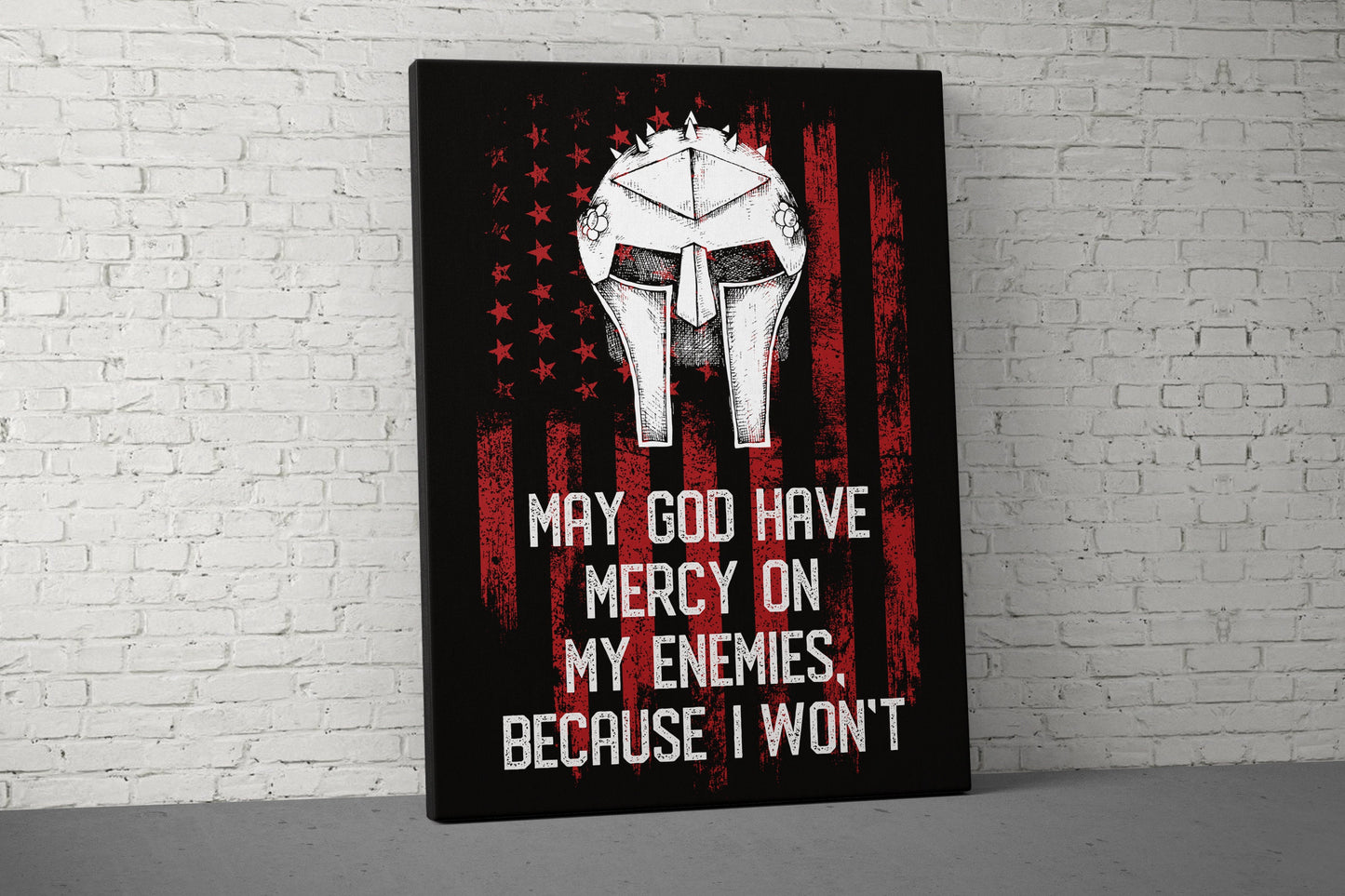 May God Have Mercy Canvas - Home Gym Decor - Large Quote Wall Art - Motivational Fitness Weightlifting - USA Red