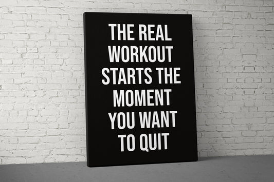 The Real Workout Starts Canvas - Home Gym Decor - Office Large Motivational Quote Wall Art - Weightlifting Inspirational