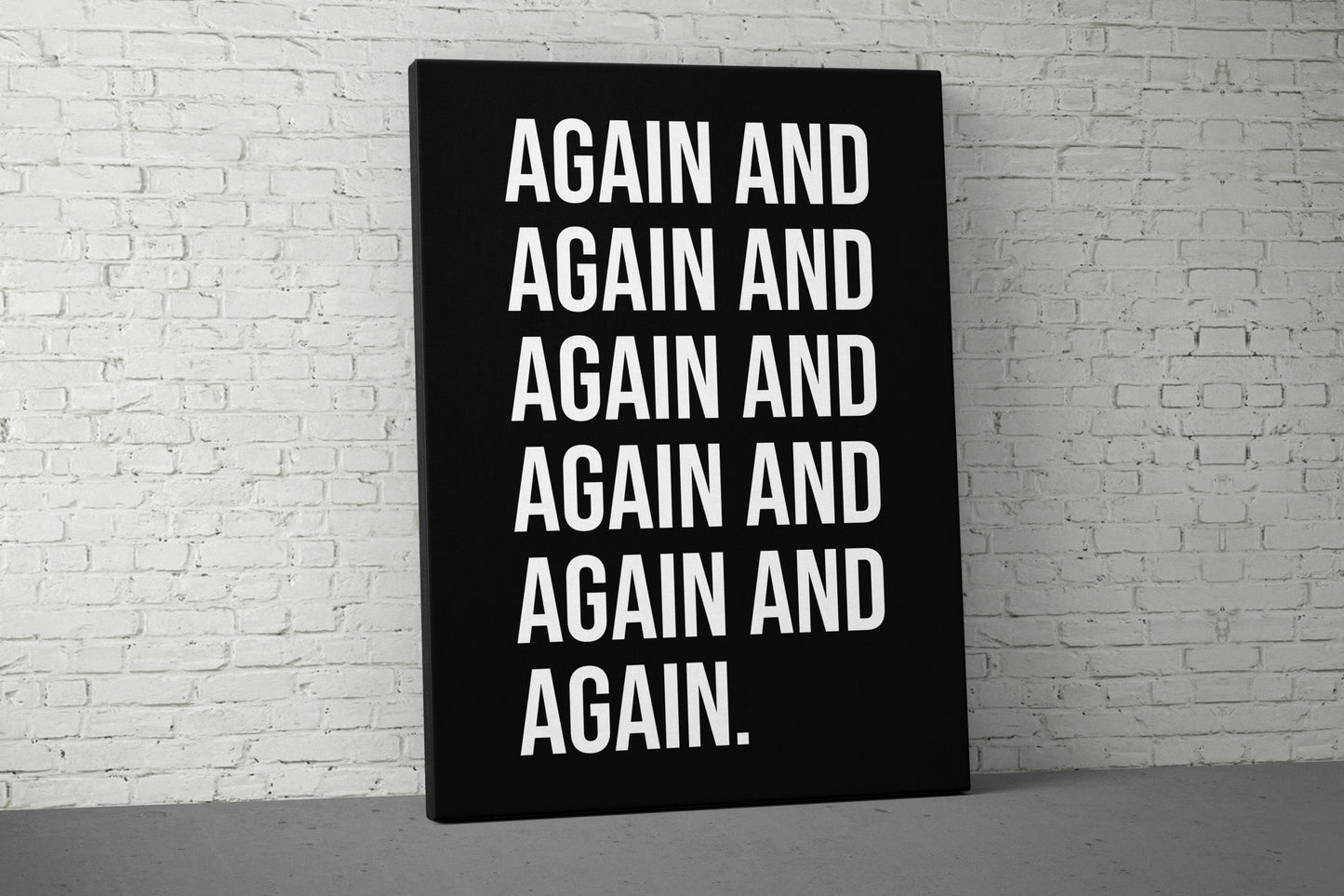 Again and Again Canvas - Home Gym Decor - Large Quote Wall Art - Weightlifting Fitness - Sports