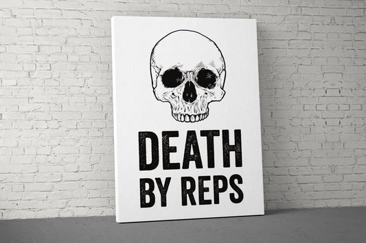 Death By Reps Canvas - Home Gym Decor - Large Quote Wall Art - Weightlifting Fitness - Sports Inspiration Motivational