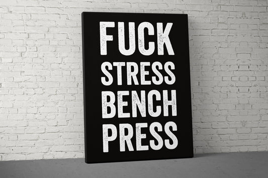 Fuck Stress Canvas - Home Gym Decor - Office Large Motivational Quote Wall Art - Weightlifting Funny