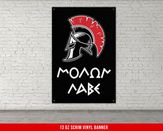 Spartan Molon Labe Banner - Home Gym Decor - Large Quotes Wall Art - Garage Basement - Motivational