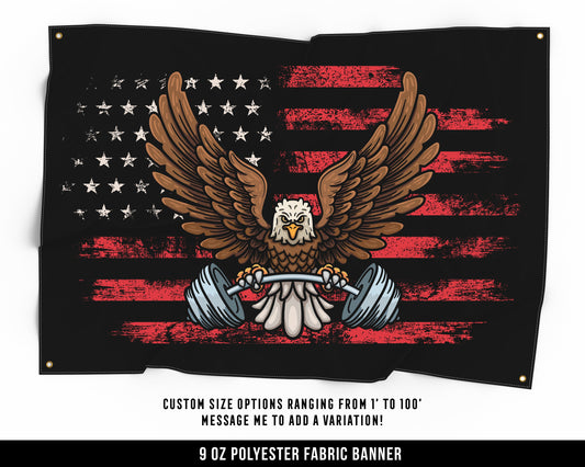 Eagle Weights Cloth Banner - Home Gym Decor - Large Quotes Wall Art - Garage Basement - Weightlifting USA - Red