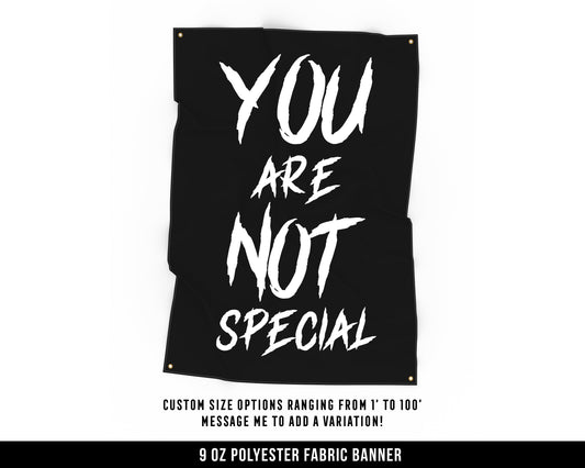 You Are Not Special Cloth Banner - Home Gym Decor - Large Wall Art Quote - Motivational Fitness Sign Flag