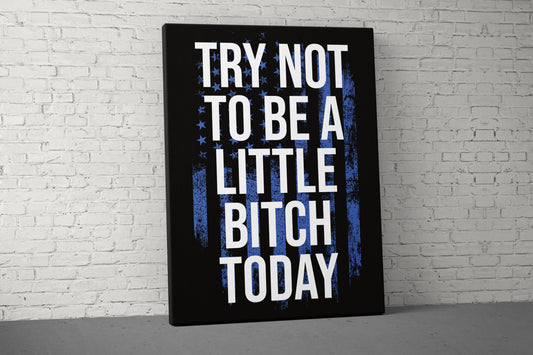 Try Not To Be A Bitch Canvas - Motivational Home Gym Decor - Large Quote Wall Art - Weightlifting Fitness - Sports Inspirational - Blue