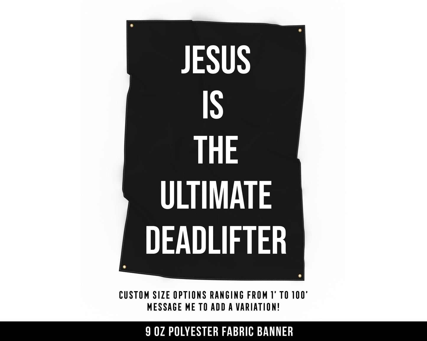 Jesus Deadlifter Cloth Banner - Home Gym Decor - Large Wall Art Quote - Motivational Fitness Sign Flag