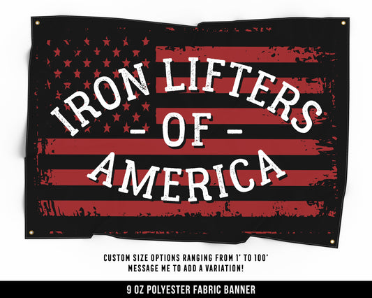 Iron Lifters America Cloth Banner - Home Gym Decor - Large Wall Art Quote - Motivational Fitness Sign Flag