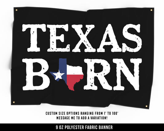 Texas Born Cloth Banner - Home Gym Decor - Large Wall Art Quote - Weightlifting Workout - Texan