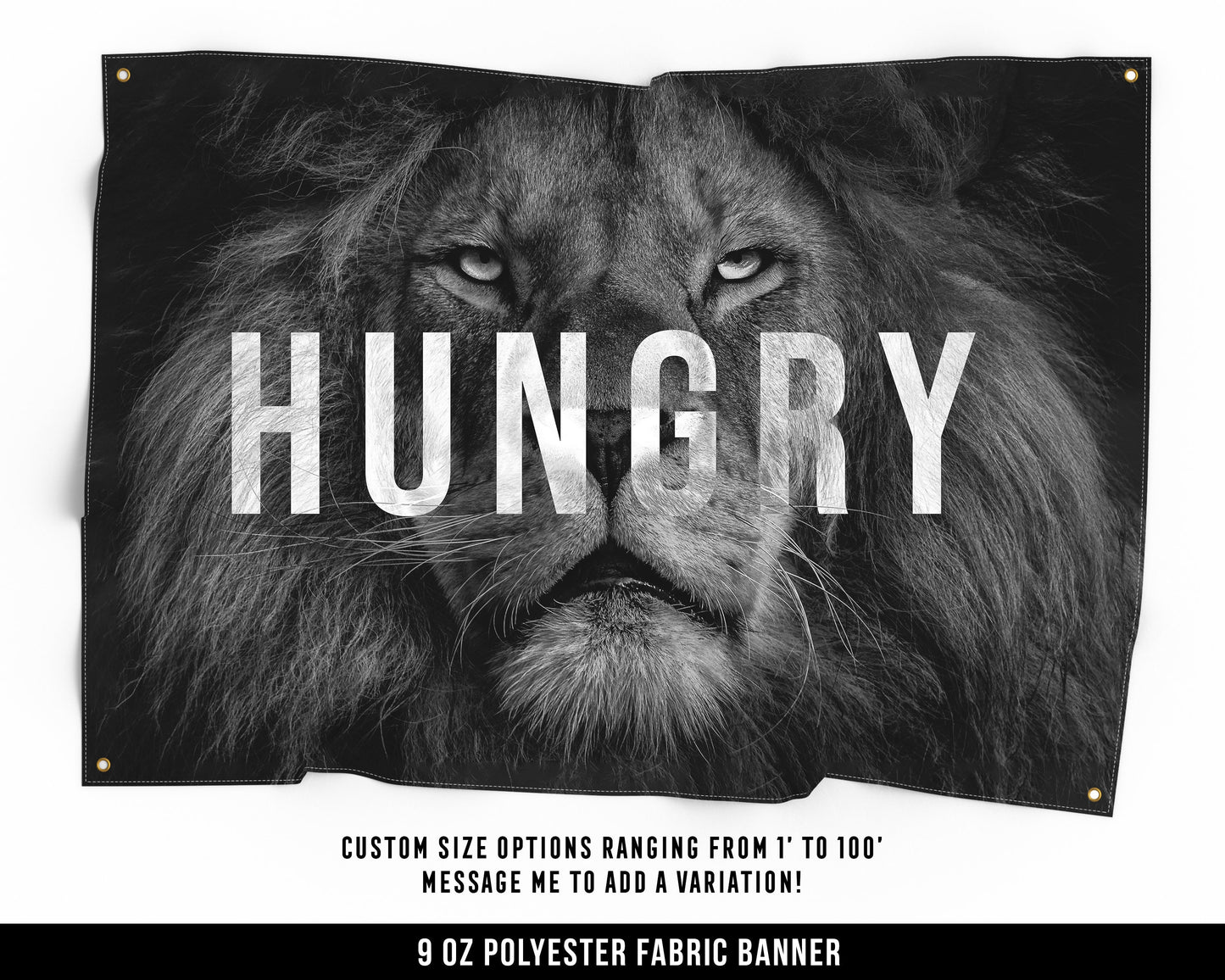 Hungry Lion Cloth Banner - Home Gym Decor - Large Wall Art Quote - Weightlifting Workout