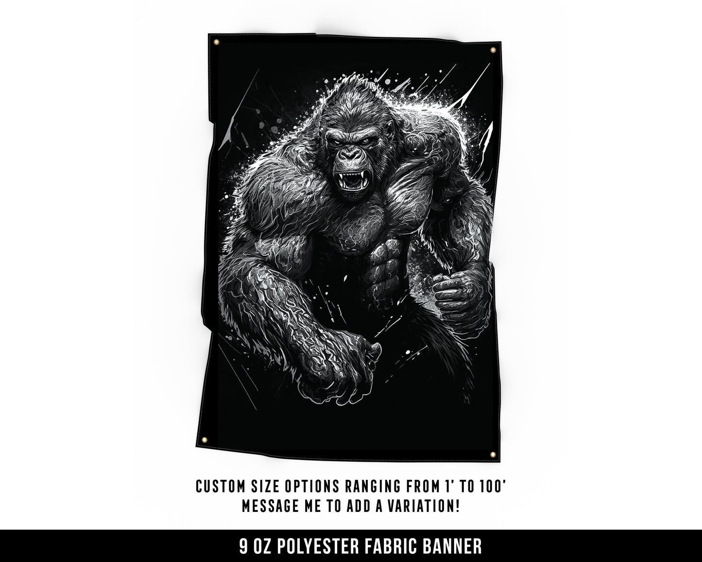 Gorilla Flexing Cloth Banner - Home Gym Decor - Large Quotes Wall Art - Motivational Fitness Weightlifting