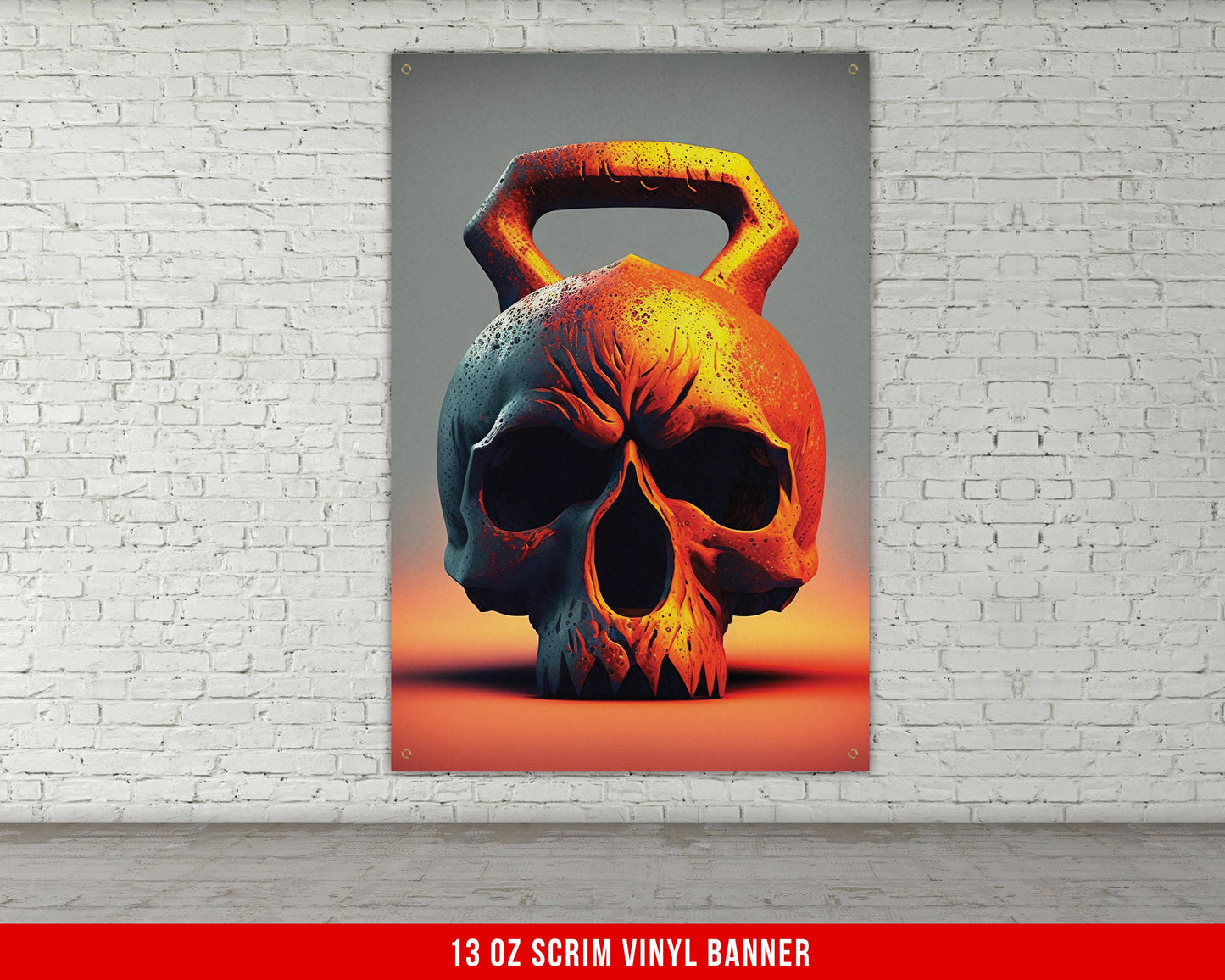 Kettlebell Skull Banner - Home Gym Decor - Large Motivational Wall Art - Inspirational Print