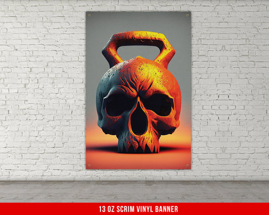 Kettlebell Skull Banner - Home Gym Decor - Large Motivational Wall Art - Inspirational Print