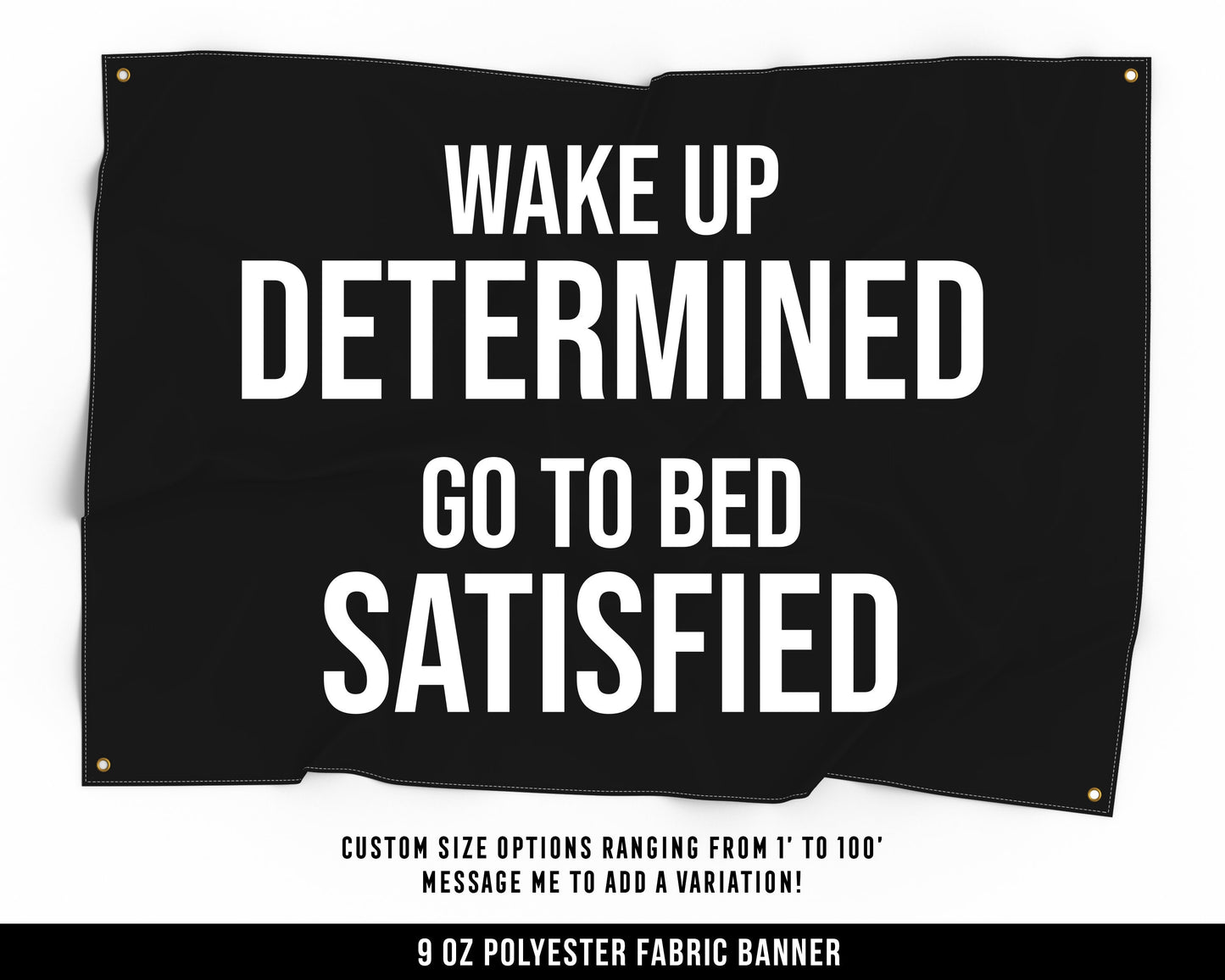 Wake Up Determined Cloth Banner - Home Gym Decor - Large Wall Art Quote - Motivational Fitness Sign Flag