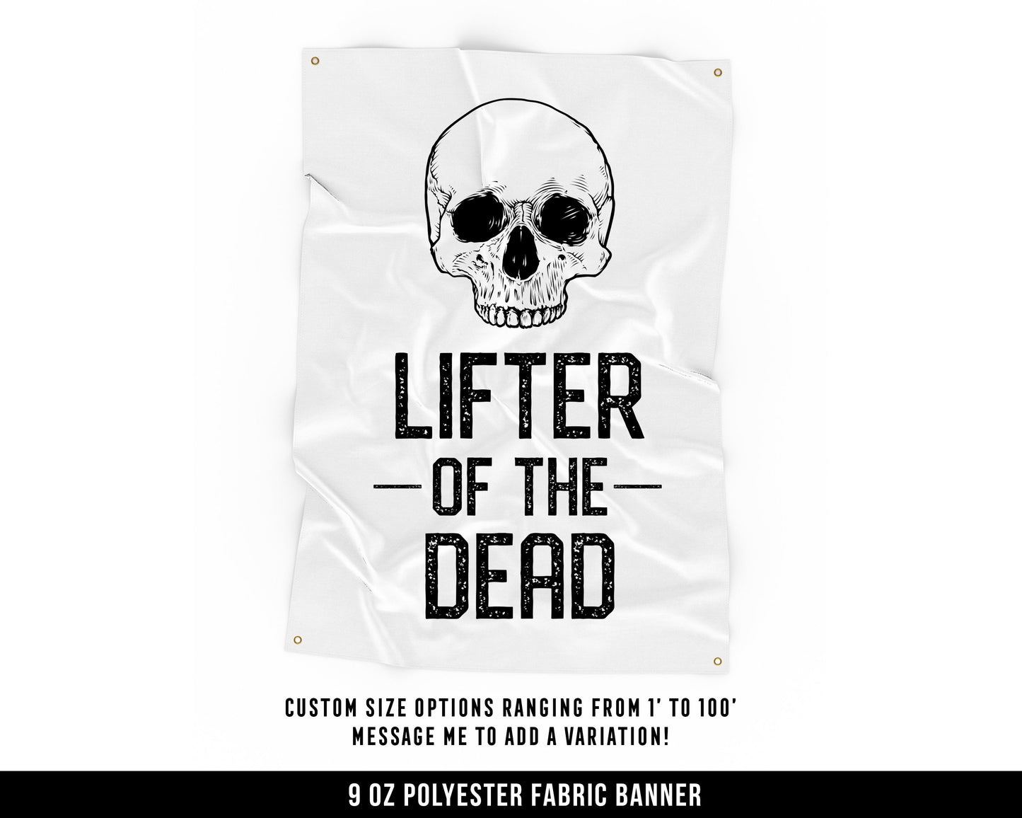 Lifter Of The Dead Cloth Banner - Home Gym Decor - Large Wall Art Quote - Motivational Fitness - Skull Flag