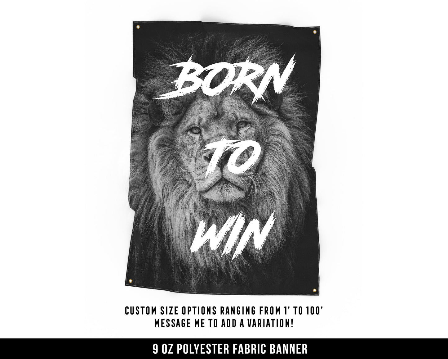 Born To Win Cloth Banner - Home Gym Decor - Large Wall Art Quote - Weightlifting Workout - Lions