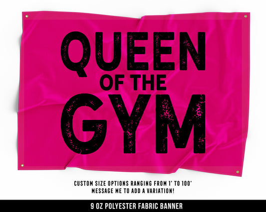 Queen Of The Gym Cloth Banner - Home Gym Decor - Large Wall Art Quote - Weightlifting Workout - Girls