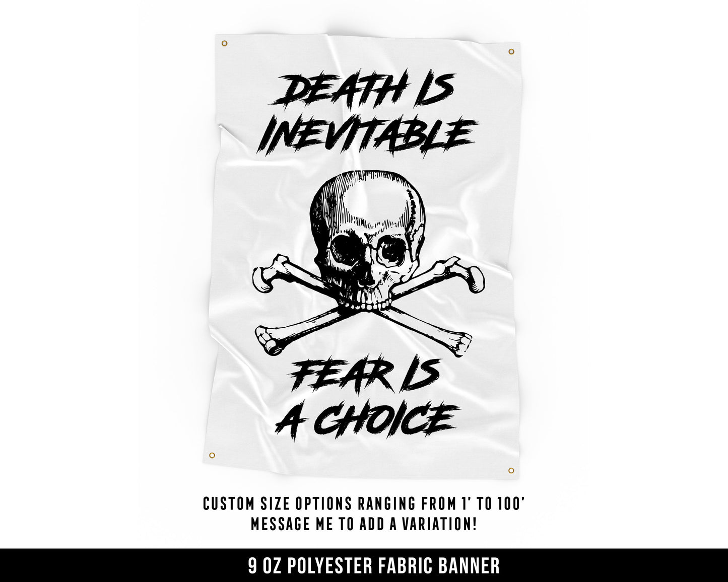 Death Is Inevitable Cloth Banner - Home Gym Decor - Large Wall Art Quote - Weightlifting Workout - Skull