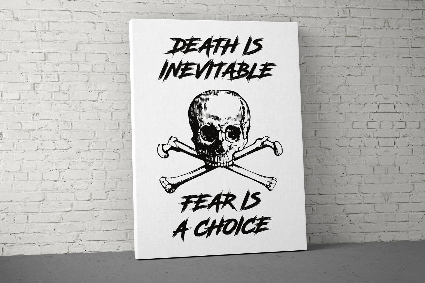 Death Is Inevitable Canvas - Home Gym Decor - Large Quote Wall Art - Weightlifting Fitness - Motivation Sign - Skull