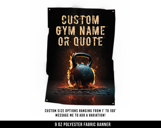 Custom Name Kettlebell Cloth Banner - Home Gym Decor - Large Quote Wall Art - Weightlifting - Personalize