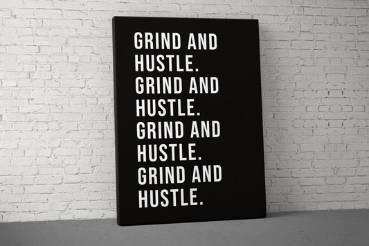 Grind Hustle Canvas - Home Gym Decor - Large Quote Wall Art - Weightlifting Fitness Sign