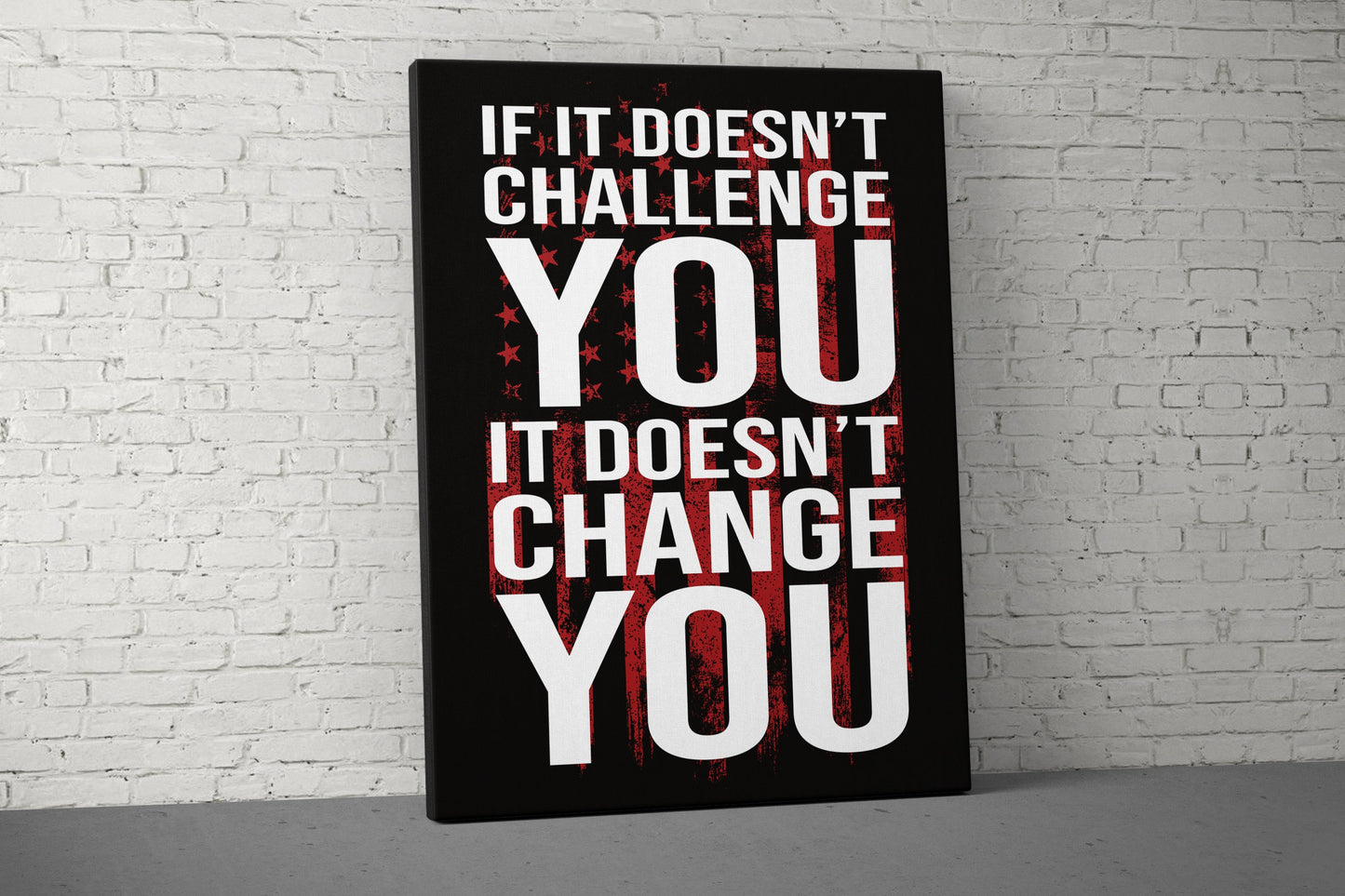 If It Doesn't Challenge You Canvas - Home Gym Decor - Large Motivational Quote Wall Art - Sports Inspiration - USA Red