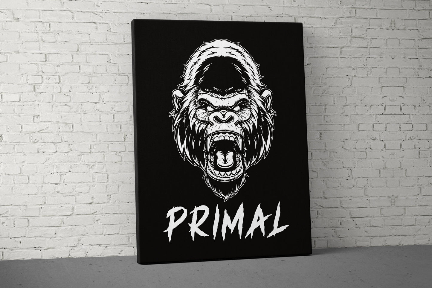 Gorilla Primal Canvas - Home Gym Decor - Large Quote Wall Art - Weightlifting Fitness Sign