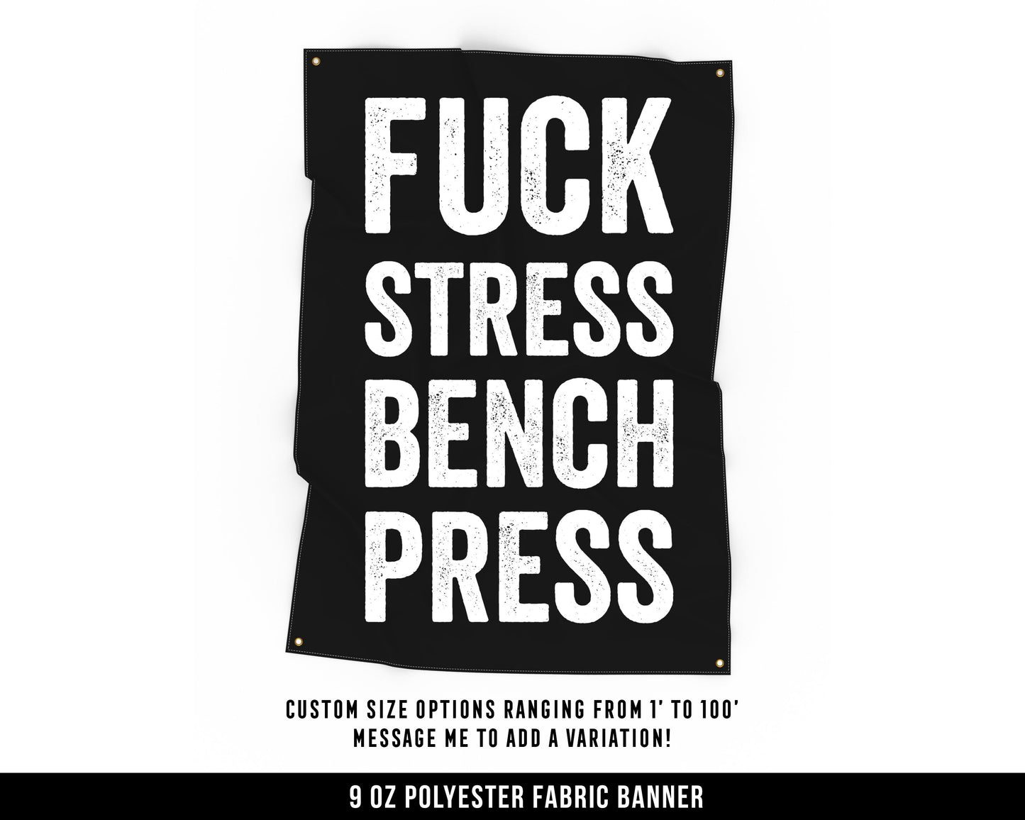 F*** Stress Cloth Banner - Home Gym Decor - Large Wall Art Quote - Motivational Fitness Sign Flag