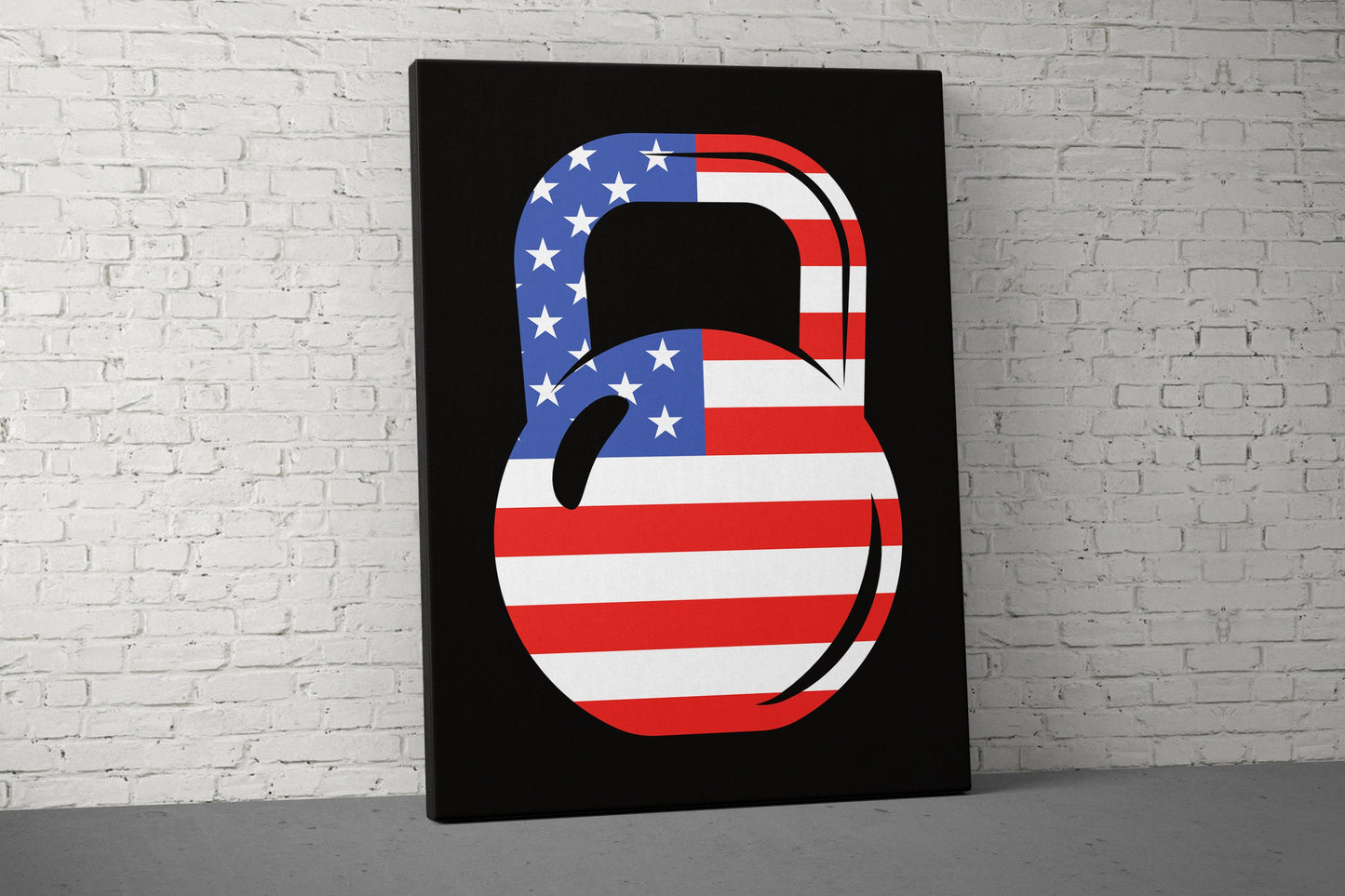 USA Kettlebell Canvas - Home Gym Decor - Large Motivational Quote Wall Art - Sports Inspiration - America