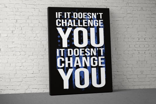 If It Doesn't Challenge You Canvas - Home Gym Decor - Large Motivational Quote Wall Art - Sports - USA Blue