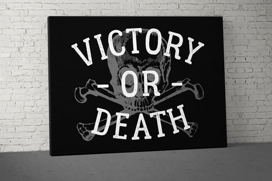 Victor Or Death Canvas - Home Gym Decor - Office Wall Art - Inspirational Weightlifting Quotes Skull - Motivational