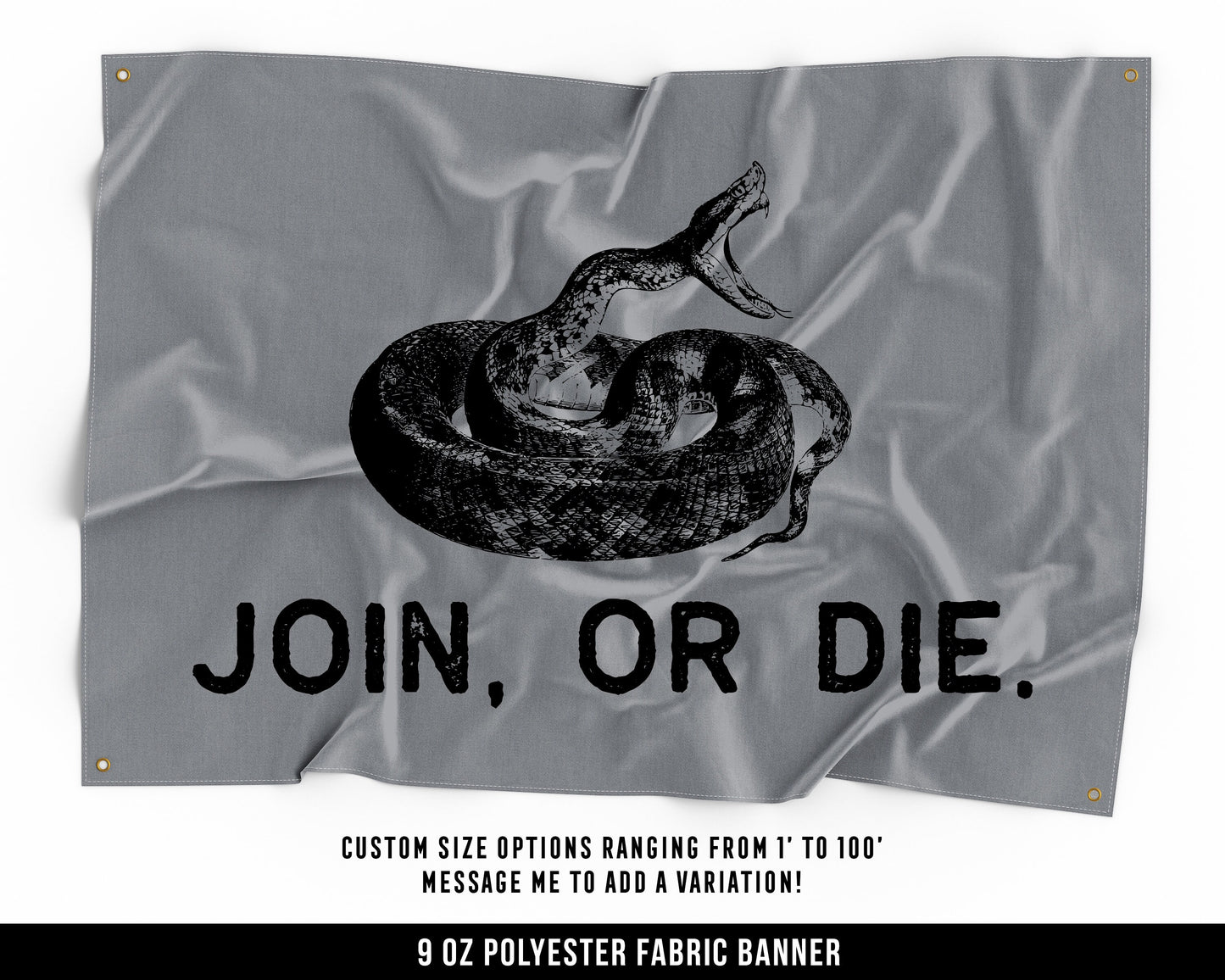 Join Or Die Cloth Banner - Home Gym Decor - Large Wall Art Quote - Motivational Fitness Sign Flag