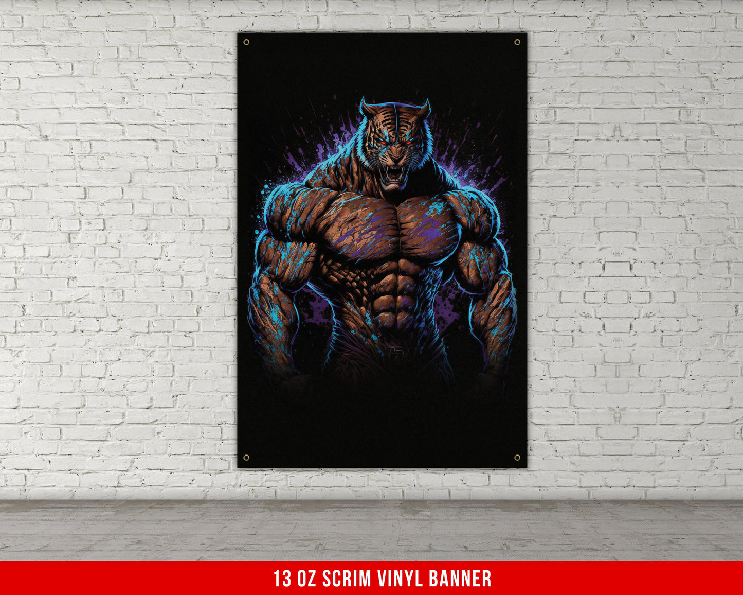 Tiger Muscles Banner - Home Gym Decor - Large Motivational Wall Art - Weightlifting - Fitness Inspiration - V3